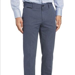 Boss Batho Flat Front Solid Cotton Blue Pants